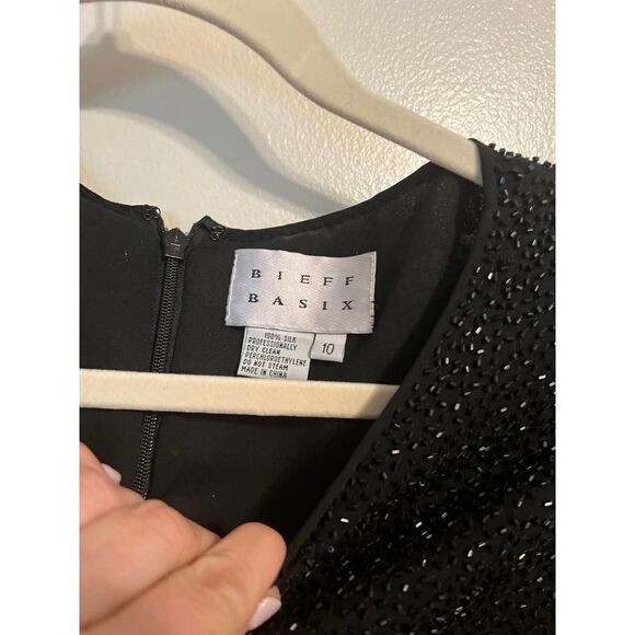 Bieff Basix Black Silk Short Dress Beaded Bodice Sz. 10 - Picture 4 of 9